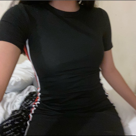 black dress with stripes on the side